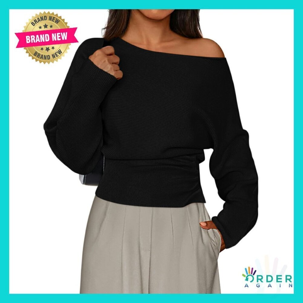 Off Shoulder Sweater Batwing Sleeve Pullover Chic Fall Winter Knit Top